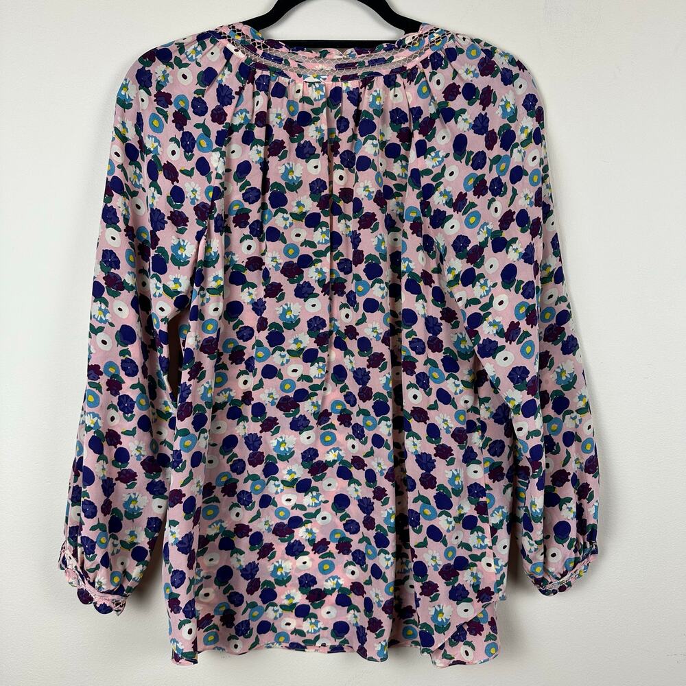 Rebecca Taylor Silk Floral Long Sleeve Blouse Pink Purple Romantic Top Size 4 - Picture 6 of 9